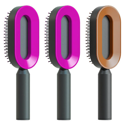 Self Cleaning Hair Brush For Women One-key Cleaning Hair Loss Airbag Massage Scalp Comb Anti-Static Hairbrush - Lux Mart London