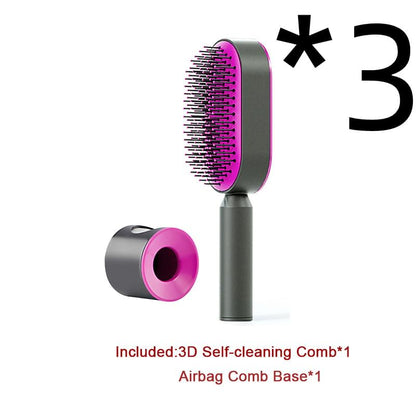 Self Cleaning Hair Brush For Women One-key Cleaning Hair Loss Airbag Massage Scalp Comb Anti-Static Hairbrush - Lux Mart London