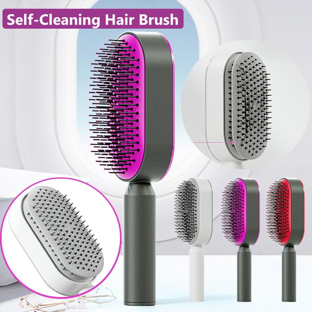 Self Cleaning Hair Brush For Women One-key Cleaning Hair Loss Airbag Massage Scalp Comb Anti-Static Hairbrush.
