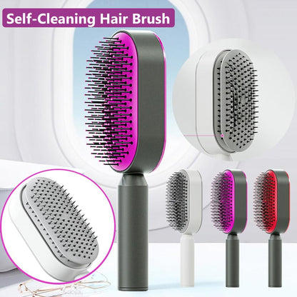 Self Cleaning Hair Brush For Women One-key Cleaning Hair Loss Airbag Massage Scalp Comb Anti-Static Hairbrush.