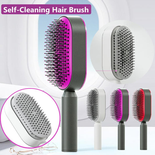 Self Cleaning Hair Brush For Women One-key Cleaning Hair Loss Airbag Massage Scalp Comb Anti-Static Hairbrush.