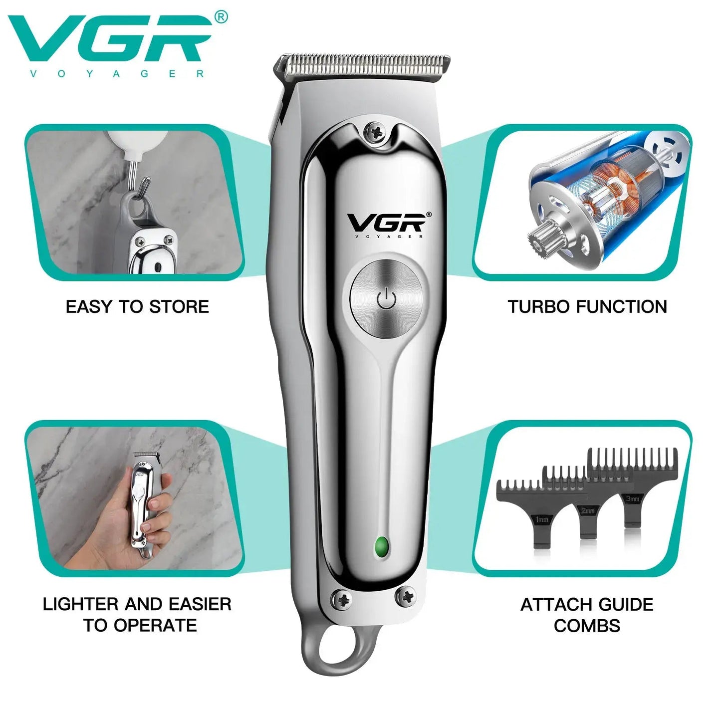VGR 071 Hair Trimmer Professional Hair Clipper Rechargeable Hair Cutting Machine T-Blade Cordless Portable Trimmer for Men.