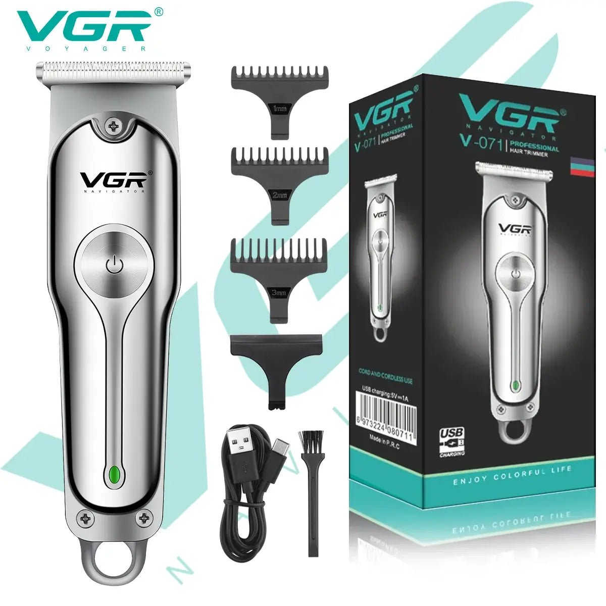 VGR 071 Hair Trimmer Professional Hair Clipper Rechargeable Hair Cutting Machine T-Blade Cordless Portable Trimmer for Men.
