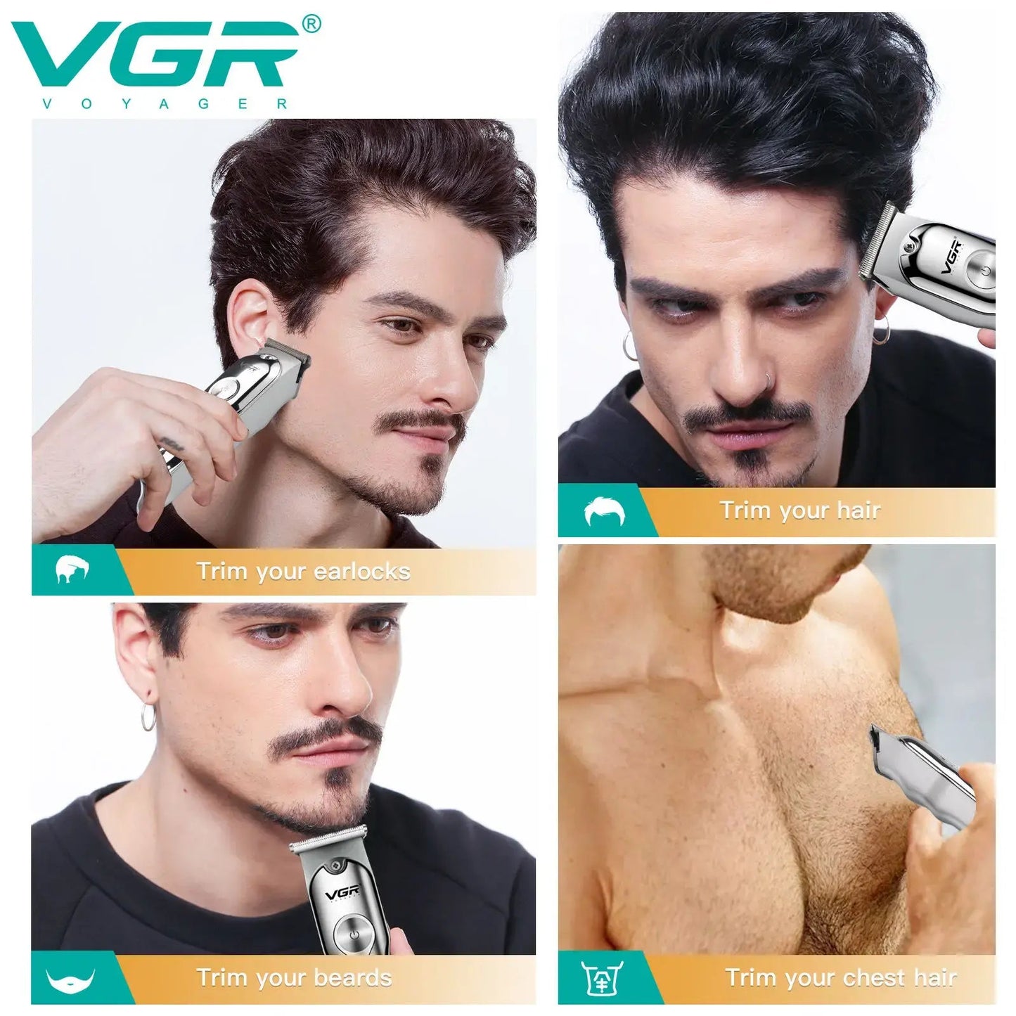 VGR 071 Hair Trimmer Professional Hair Clipper Rechargeable Hair Cutting Machine T-Blade Cordless Portable Trimmer for Men.