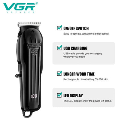 VGR Hair Trimmer Professional Hair Clipper Electric T-Blade Hair Cutting Machine 0mm LED Display Barber Trimmer for Men V-982.