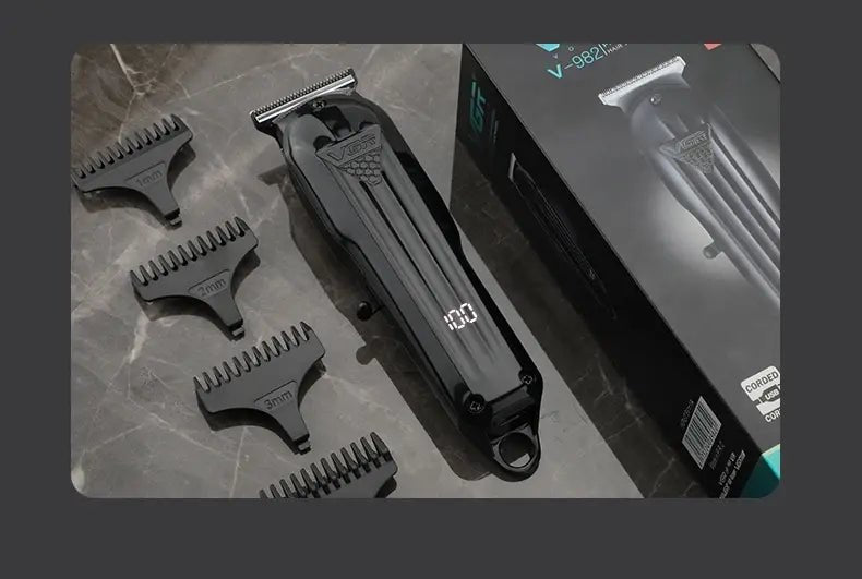 VGR Hair Trimmer Professional Hair Clipper Electric T-Blade Hair Cutting Machine 0mm LED Display Barber Trimmer for Men V-982.