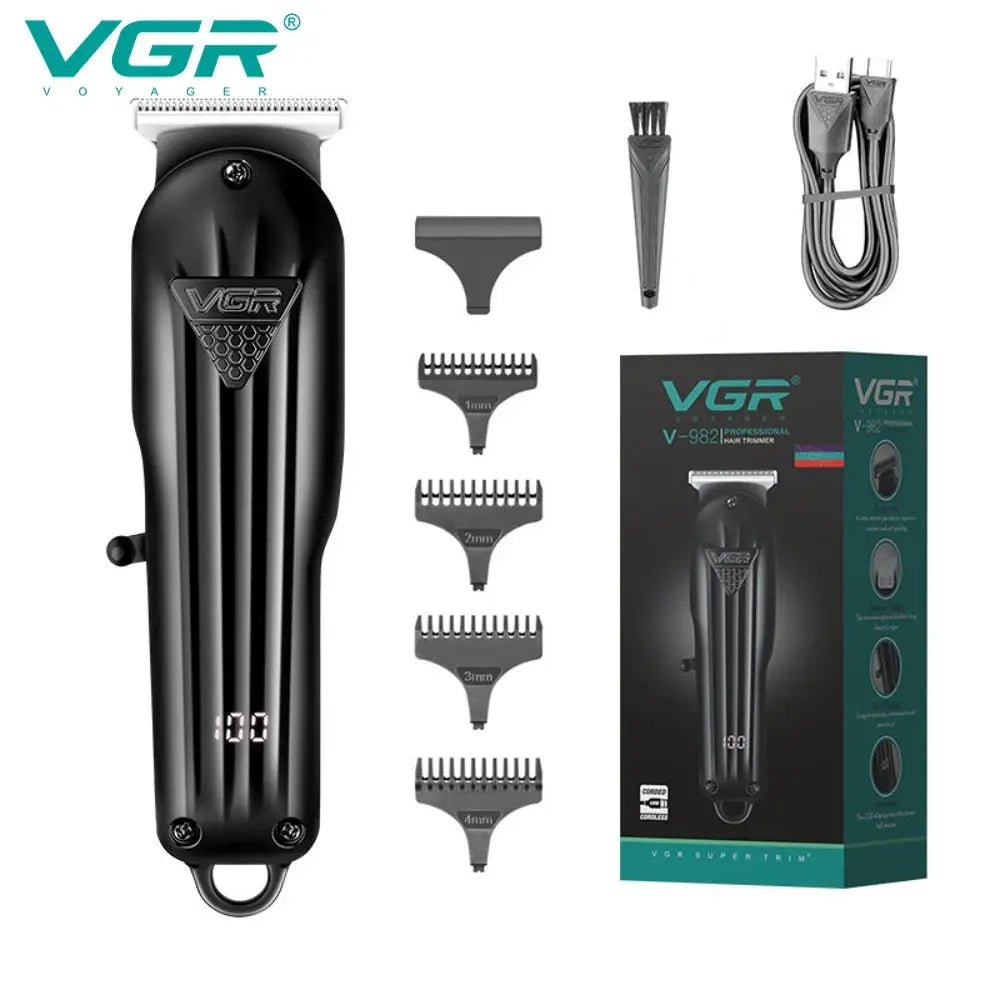 VGR Hair Trimmer Professional Hair Clipper Electric T-Blade Hair Cutting Machine 0mm LED Display Barber Trimmer for Men V-982.