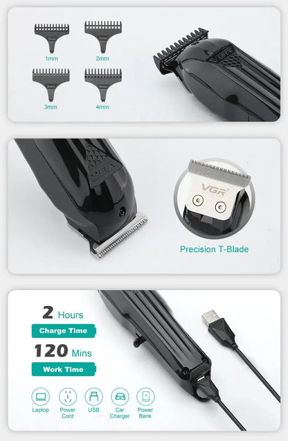 VGR Hair Trimmer Professional Hair Clipper Electric T-Blade Hair Cutting Machine 0mm LED Display Barber Trimmer for Men V-982.