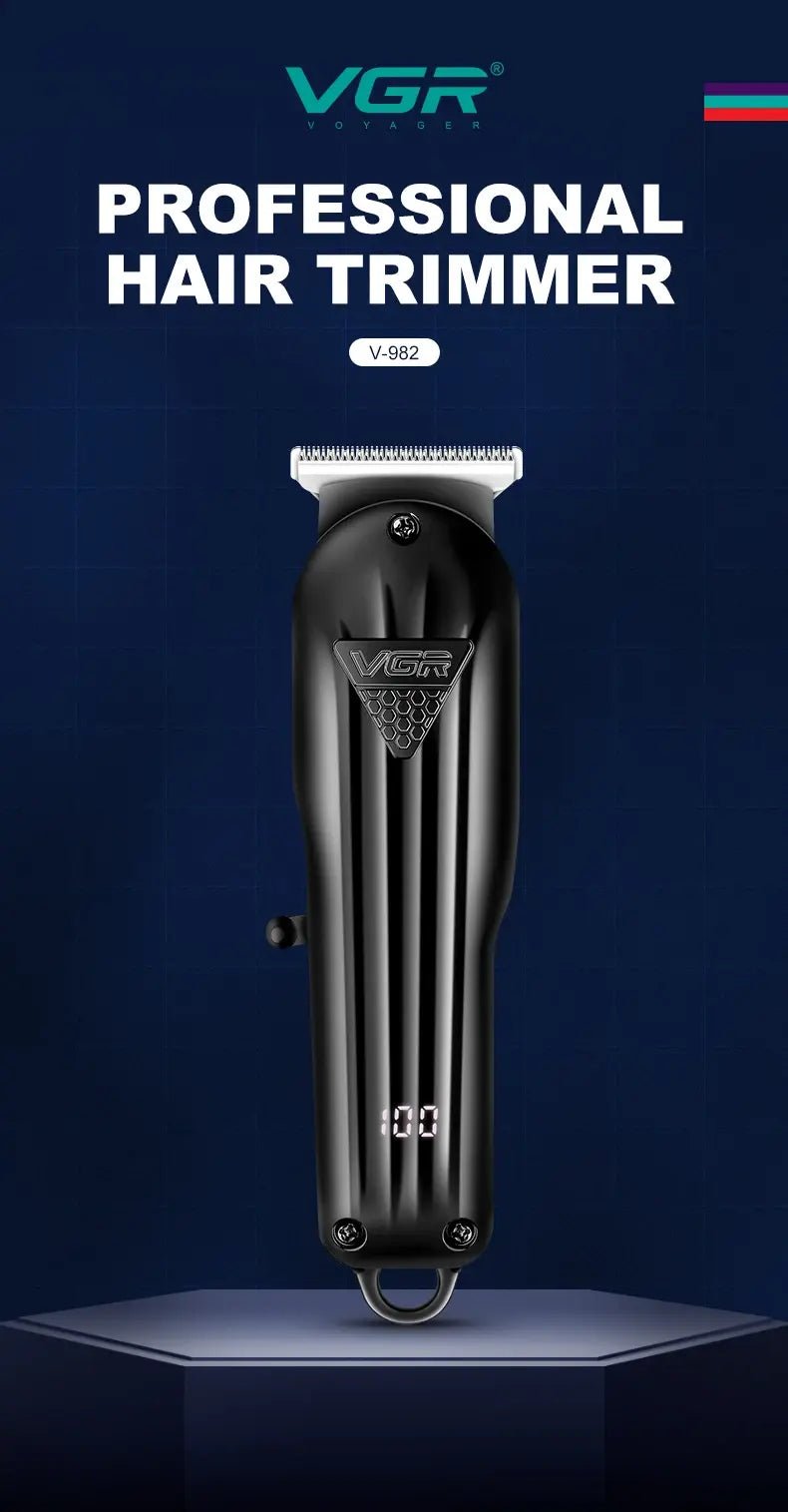 VGR Hair Trimmer Professional Hair Clipper Electric T-Blade Hair Cutting Machine 0mm LED Display Barber Trimmer for Men V-982.