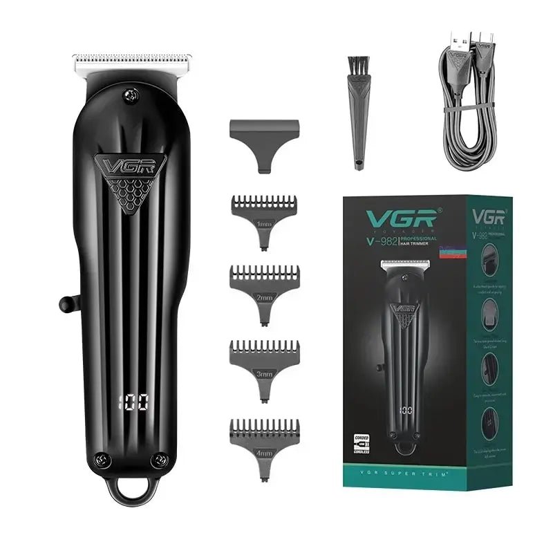 VGR Hair Trimmer Professional Hair Clipper Electric T-Blade Hair Cutting Machine 0mm LED Display Barber Trimmer for Men V-982.