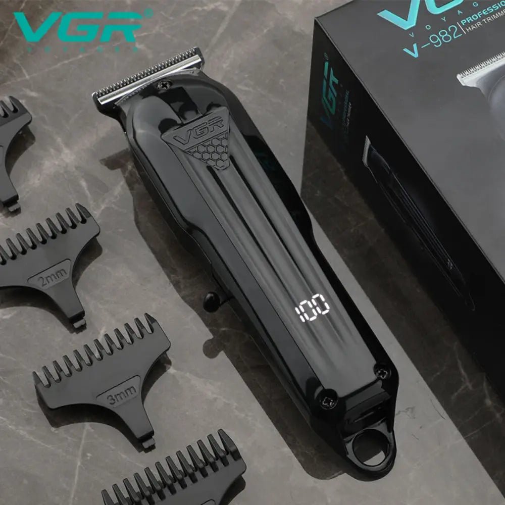 VGR Hair Trimmer Professional Hair Clipper Electric T-Blade Hair Cutting Machine 0mm LED Display Barber Trimmer for Men V-982.