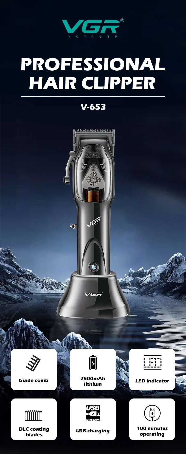 VGR Long Life Hair Trimmer Powerful Power Hair Trimmer Set for Men with Base series hair trimmer.