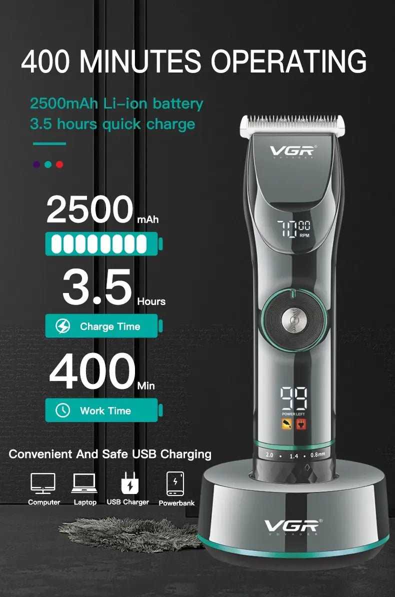VGR Long Life Hair Trimmer Powerful Power Hair Trimmer Set for Men with Base series hair trimmer - Lux Mart London