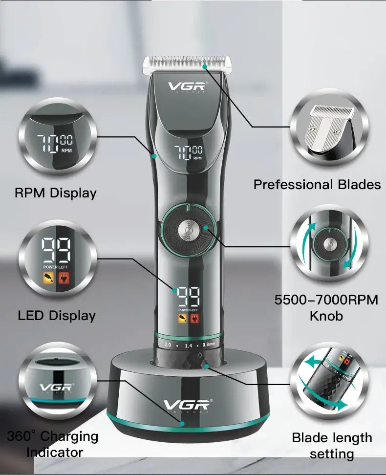 VGR Long Life Hair Trimmer Powerful Power Hair Trimmer Set for Men with Base series hair trimmer - Lux Mart London