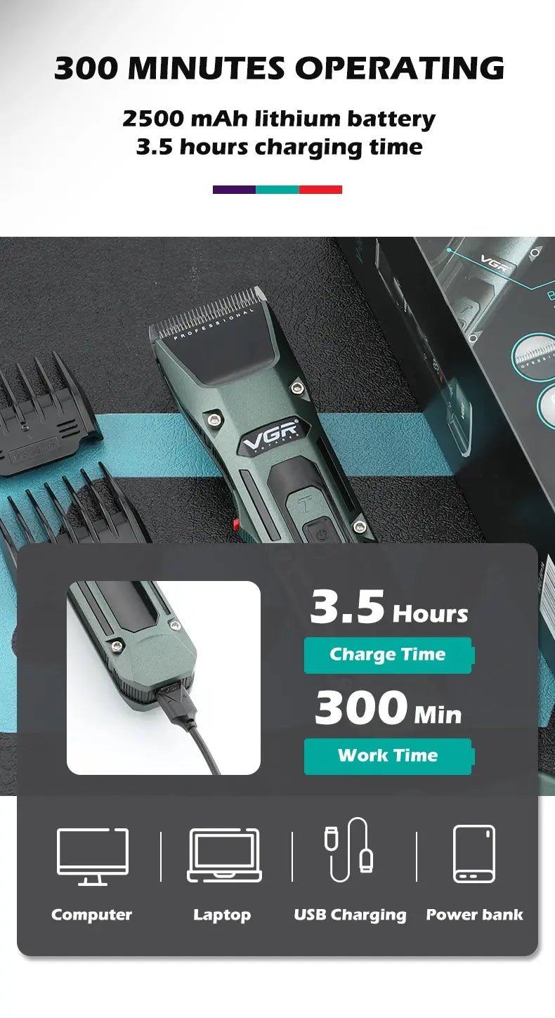 VGR Long Life Hair Trimmer Powerful Power Hair Trimmer Set for Men with Base series hair trimmer - Lux Mart London