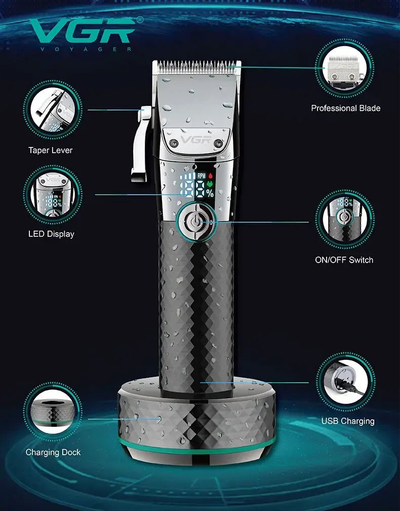 VGR Long Life Hair Trimmer Powerful Power Hair Trimmer Set for Men with Base series hair trimmer - Lux Mart London