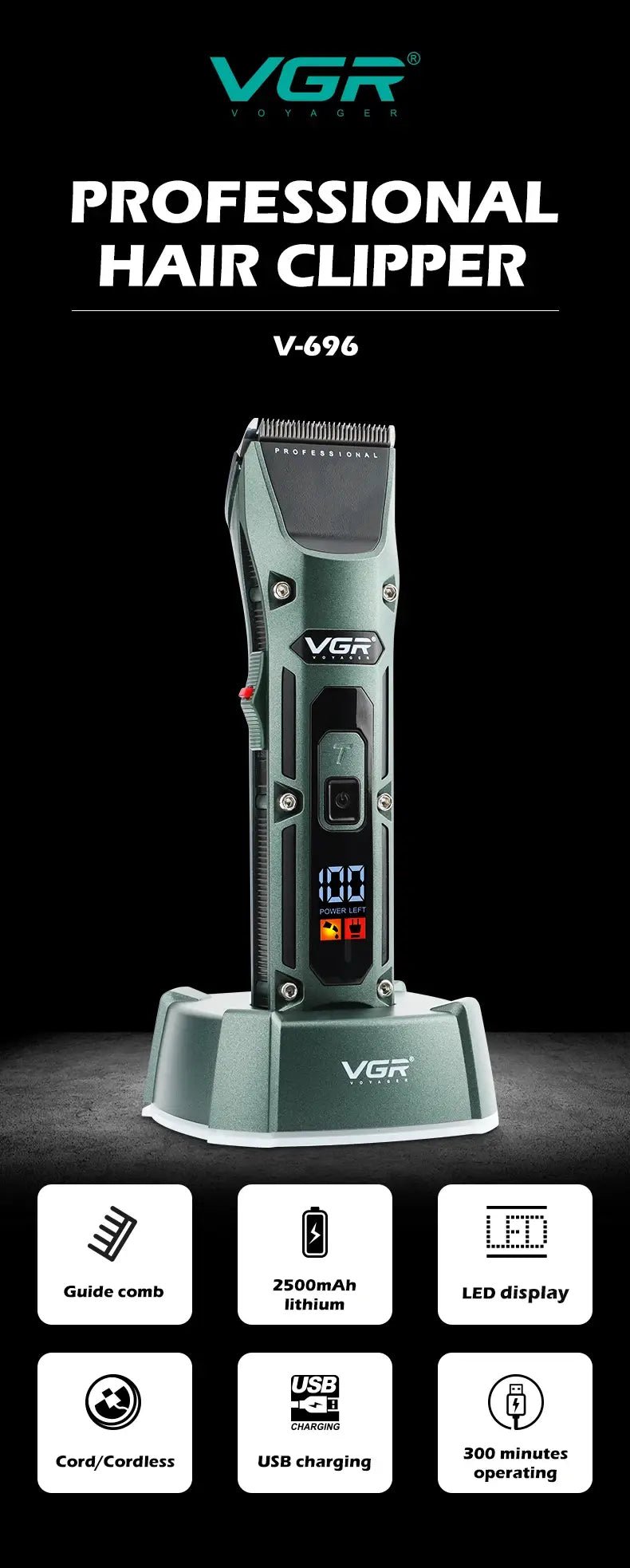 VGR Long Life Hair Trimmer Powerful Power Hair Trimmer Set for Men with Base series hair trimmer.