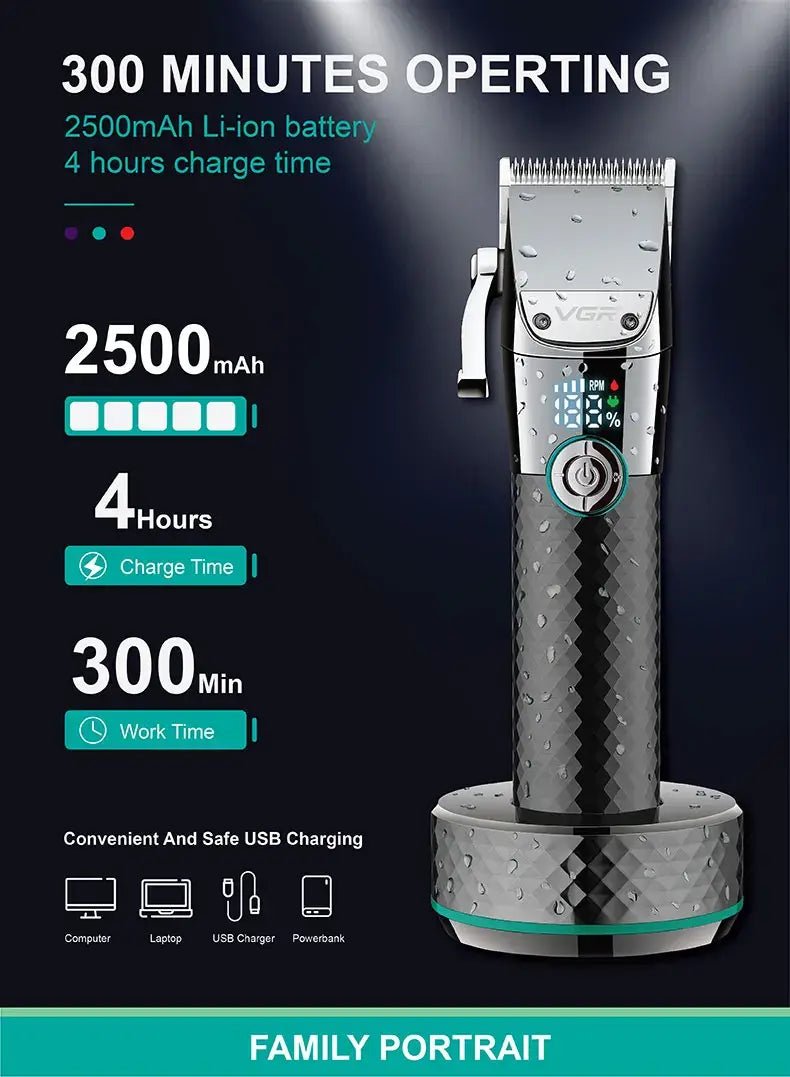 VGR Long Life Hair Trimmer Powerful Power Hair Trimmer Set for Men with Base series hair trimmer - Lux Mart London