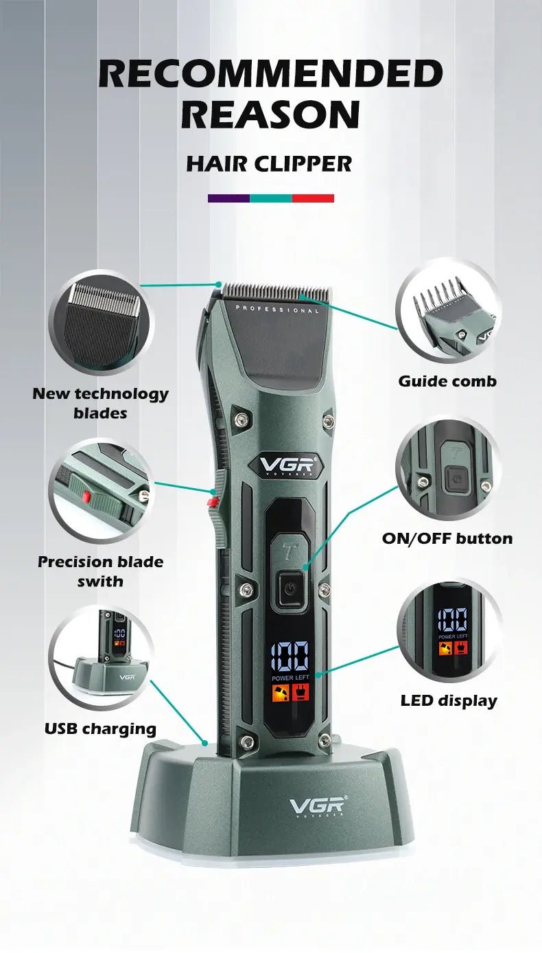 VGR Long Life Hair Trimmer Powerful Power Hair Trimmer Set for Men with Base series hair trimmer - Lux Mart London
