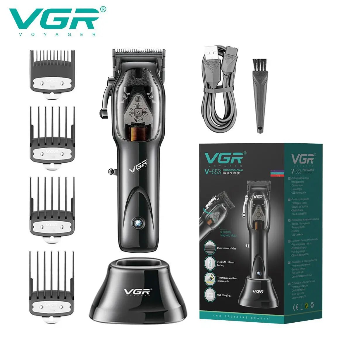 VGR Long Life Hair Trimmer Powerful Power Hair Trimmer Set for Men with Base series hair trimmer - Lux Mart London
