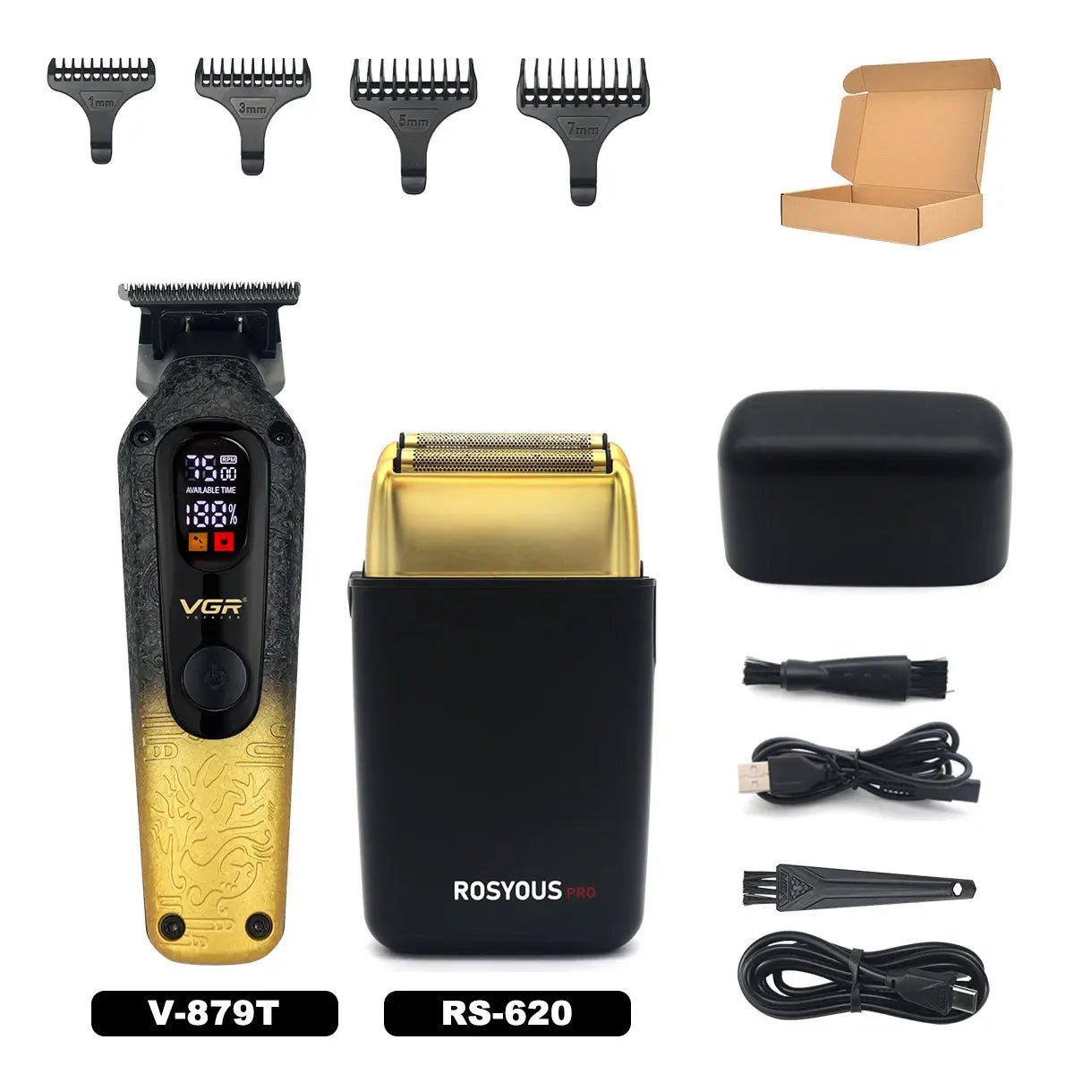 VGR V-879T Hair Trimmer for Men DLC Blade T-Blade 7500RPM LED Display 1500mAh Professional Hair Clipper Finishing Machine.