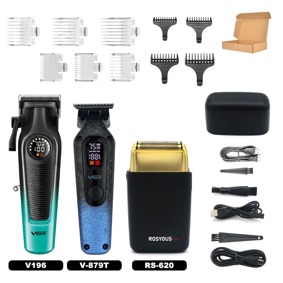 VGR V-879T Hair Trimmer for Men DLC Blade T-Blade 7500RPM LED Display 1500mAh Professional Hair Clipper Finishing Machine.