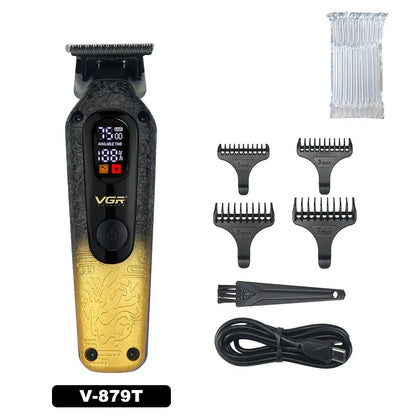 VGR V-879T Hair Trimmer for Men DLC Blade T-Blade 7500RPM LED Display 1500mAh Professional Hair Clipper Finishing Machine.