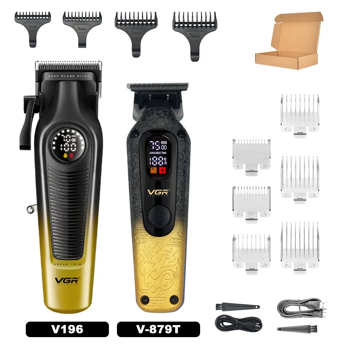 VGR V-879T Hair Trimmer for Men DLC Blade T-Blade 7500RPM LED Display 1500mAh Professional Hair Clipper Finishing Machine.