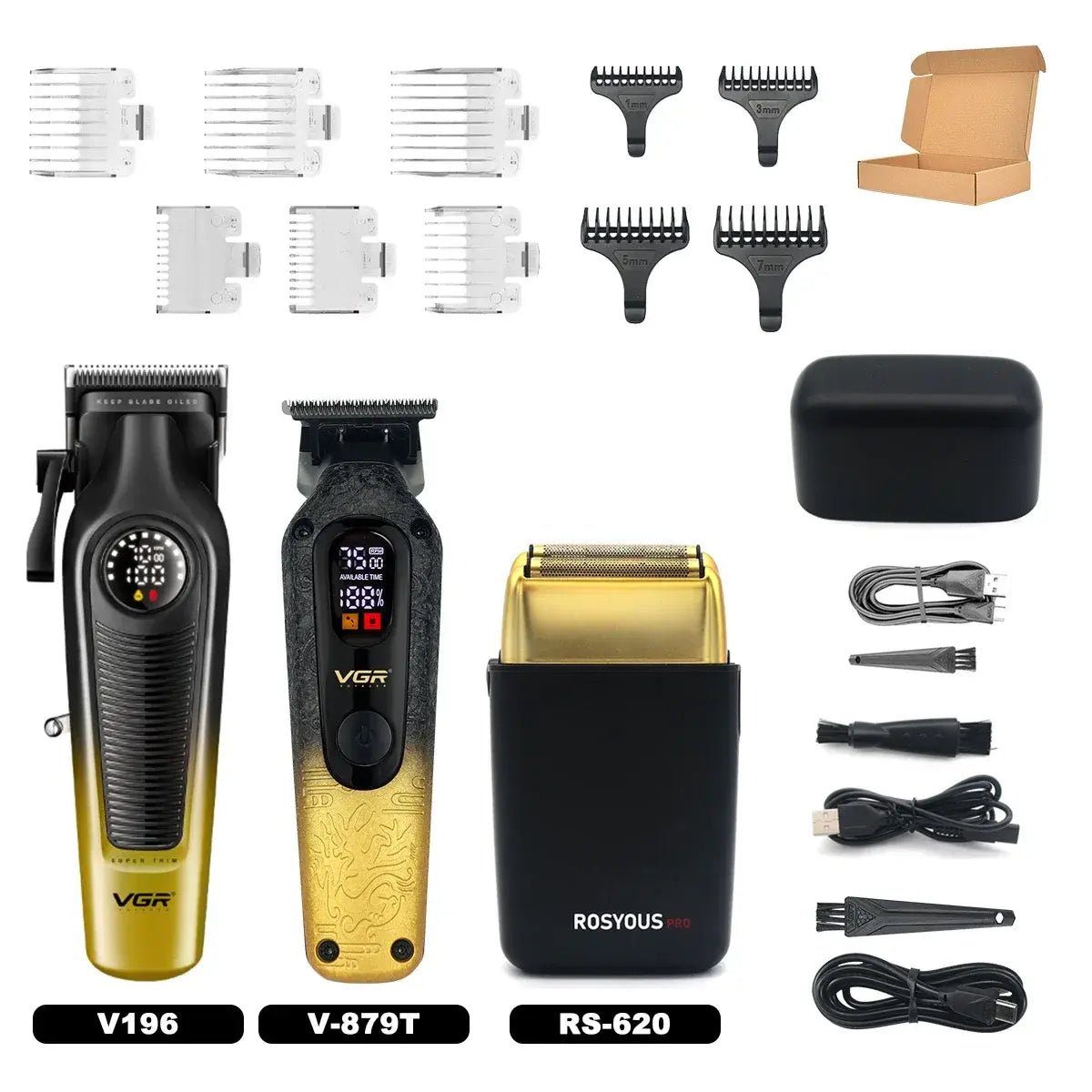 VGR V-879T Hair Trimmer for Men DLC Blade T-Blade 7500RPM LED Display 1500mAh Professional Hair Clipper Finishing Machine.