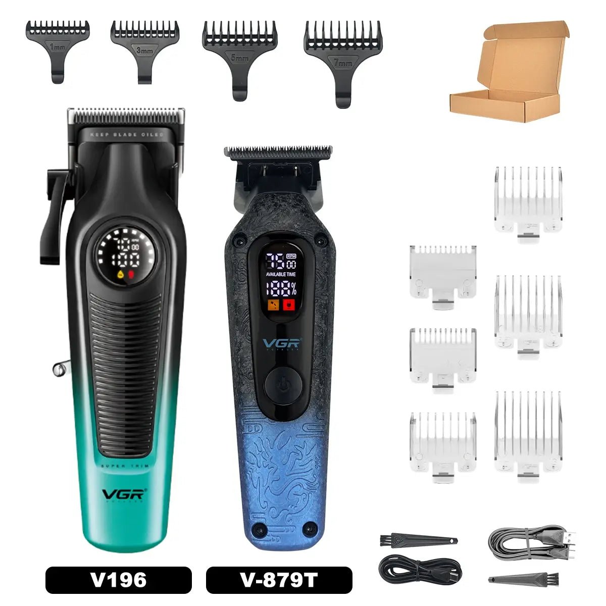 VGR V-879T Hair Trimmer for Men DLC Blade T-Blade 7500RPM LED Display 1500mAh Professional Hair Clipper Finishing Machine.
