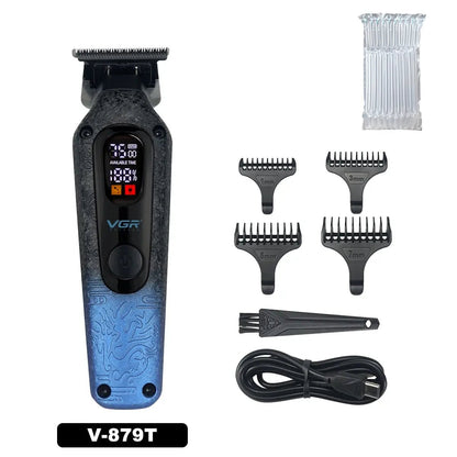 VGR V-879T Hair Trimmer for Men DLC Blade T-Blade 7500RPM LED Display 1500mAh Professional Hair Clipper Finishing Machine.