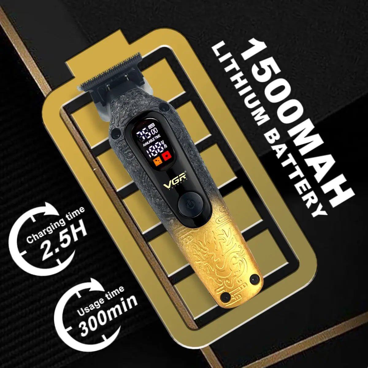 VGR V-879T Hair Trimmer for Men DLC Blade T-Blade 7500RPM LED Display 1500mAh Professional Hair Clipper Finishing Machine.