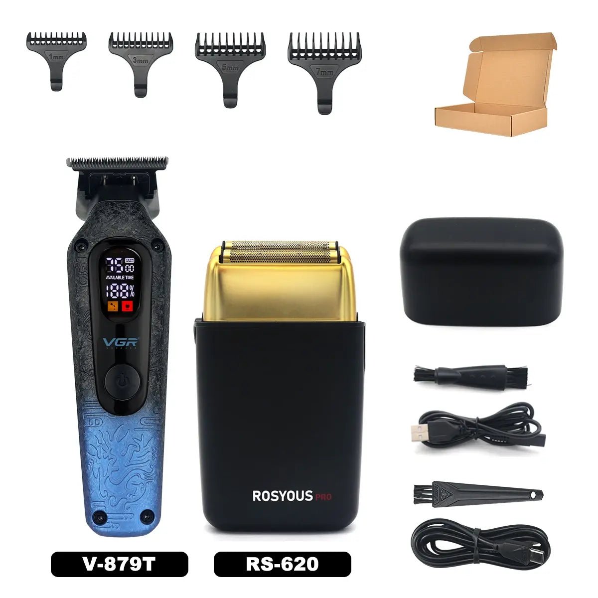 VGR V-879T Hair Trimmer for Men DLC Blade T-Blade 7500RPM LED Display 1500mAh Professional Hair Clipper Finishing Machine.